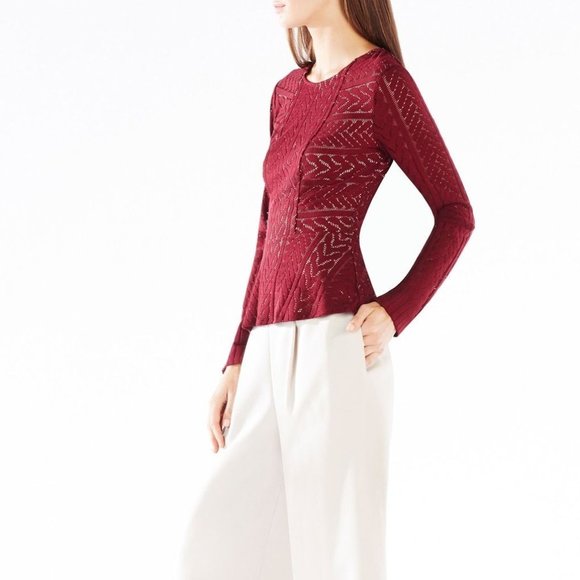 ❤️ $198 BCBGMAXAZRIA Long Sleeve Pietro Wine Knit Top Shirt; Size Medium M - Picture 3 of 6